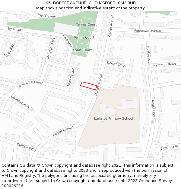 96, DORSET AVENUE, CHELMSFORD, CM2 9UB: Location map and indicative extent of plot