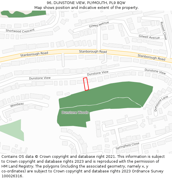 96, DUNSTONE VIEW, PLYMOUTH, PL9 8QW: Location map and indicative extent of plot