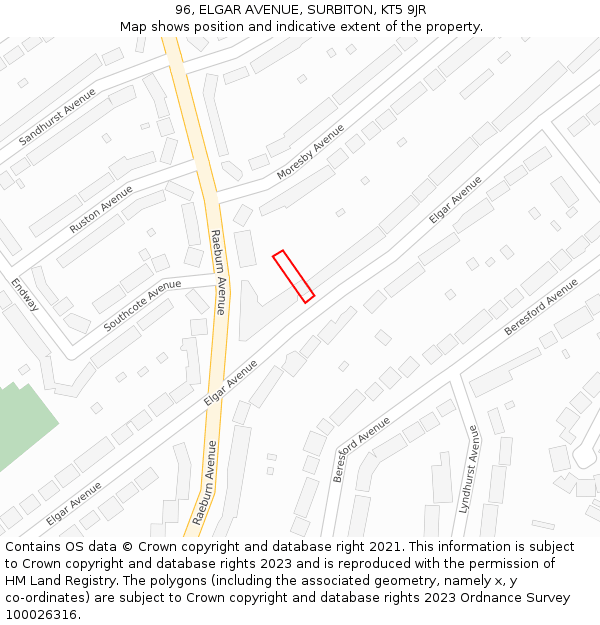 96, ELGAR AVENUE, SURBITON, KT5 9JR: Location map and indicative extent of plot