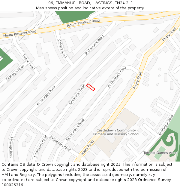 96, EMMANUEL ROAD, HASTINGS, TN34 3LF: Location map and indicative extent of plot
