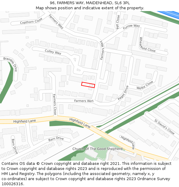 96, FARMERS WAY, MAIDENHEAD, SL6 3PL: Location map and indicative extent of plot