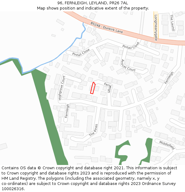 96, FERNLEIGH, LEYLAND, PR26 7AL: Location map and indicative extent of plot