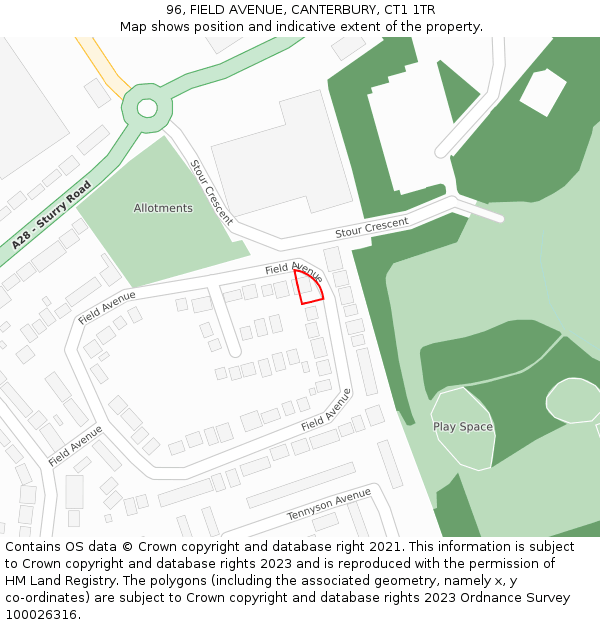 96, FIELD AVENUE, CANTERBURY, CT1 1TR: Location map and indicative extent of plot