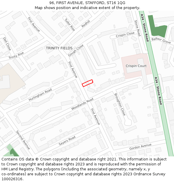 96, FIRST AVENUE, STAFFORD, ST16 1QG: Location map and indicative extent of plot