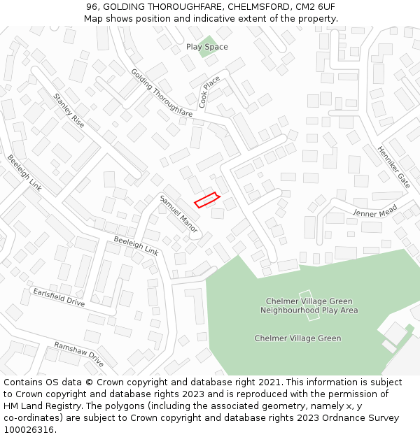 96, GOLDING THOROUGHFARE, CHELMSFORD, CM2 6UF: Location map and indicative extent of plot