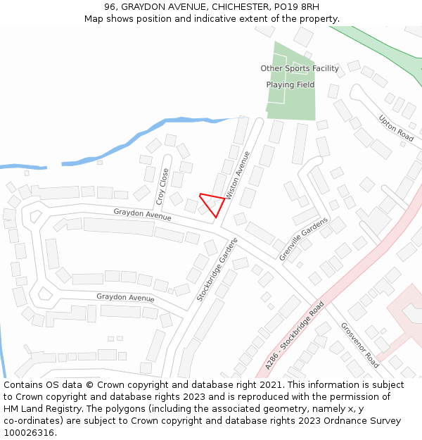 96, GRAYDON AVENUE, CHICHESTER, PO19 8RH: Location map and indicative extent of plot