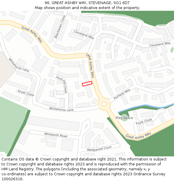 96, GREAT ASHBY WAY, STEVENAGE, SG1 6DT: Location map and indicative extent of plot