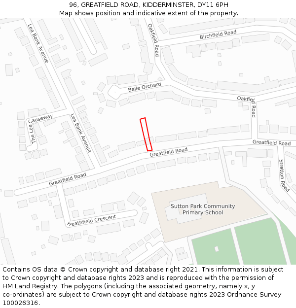 96, GREATFIELD ROAD, KIDDERMINSTER, DY11 6PH: Location map and indicative extent of plot