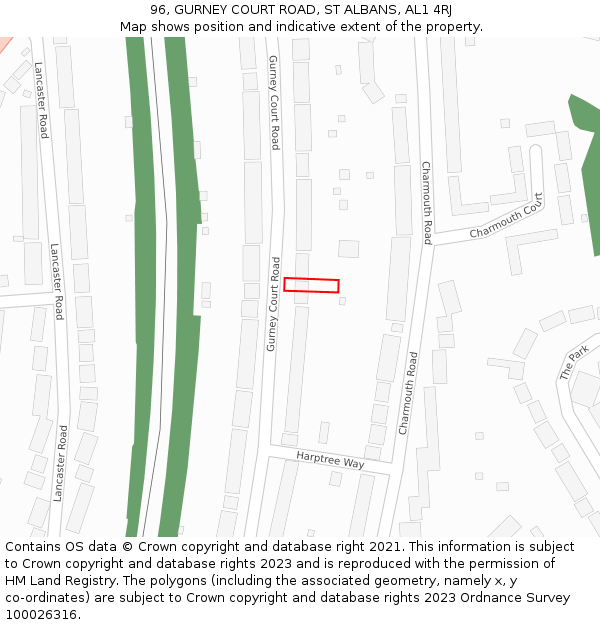 96, GURNEY COURT ROAD, ST ALBANS, AL1 4RJ: Location map and indicative extent of plot