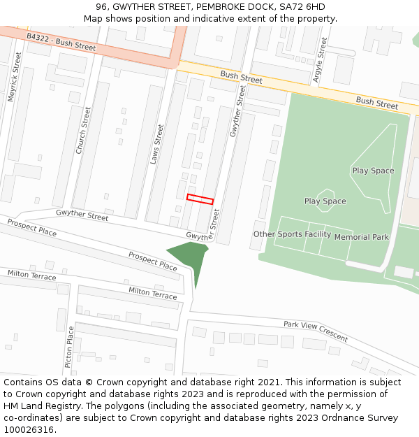 96, GWYTHER STREET, PEMBROKE DOCK, SA72 6HD: Location map and indicative extent of plot