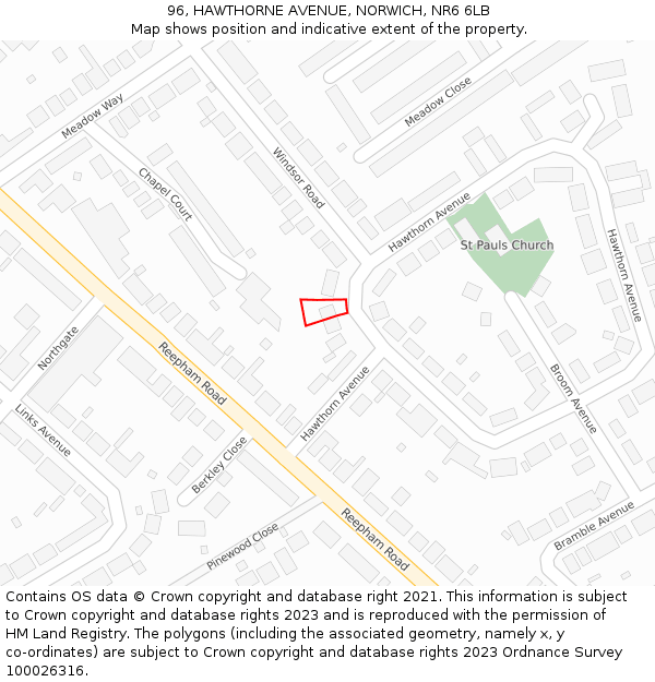 96, HAWTHORNE AVENUE, NORWICH, NR6 6LB: Location map and indicative extent of plot