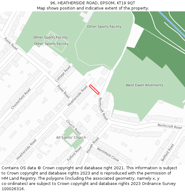 96, HEATHERSIDE ROAD, EPSOM, KT19 9QT: Location map and indicative extent of plot