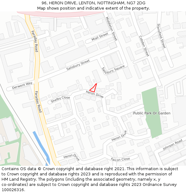 96, HERON DRIVE, LENTON, NOTTINGHAM, NG7 2DG: Location map and indicative extent of plot