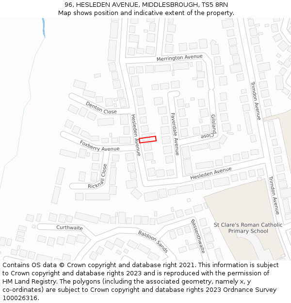 96, HESLEDEN AVENUE, MIDDLESBROUGH, TS5 8RN: Location map and indicative extent of plot