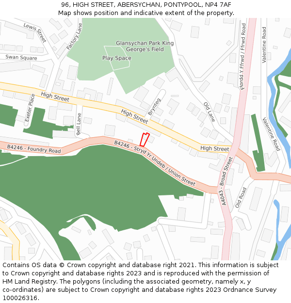 96, HIGH STREET, ABERSYCHAN, PONTYPOOL, NP4 7AF: Location map and indicative extent of plot
