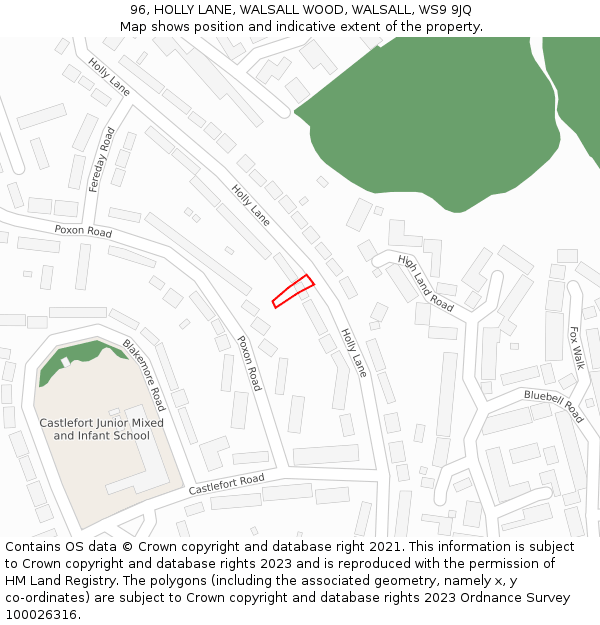 96, HOLLY LANE, WALSALL WOOD, WALSALL, WS9 9JQ: Location map and indicative extent of plot