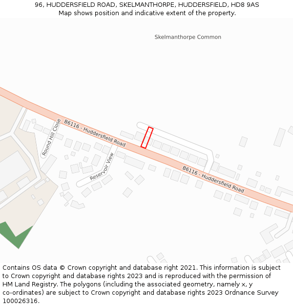 96, HUDDERSFIELD ROAD, SKELMANTHORPE, HUDDERSFIELD, HD8 9AS: Location map and indicative extent of plot