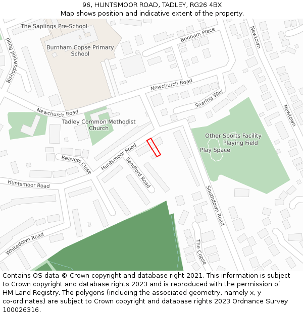 96, HUNTSMOOR ROAD, TADLEY, RG26 4BX: Location map and indicative extent of plot