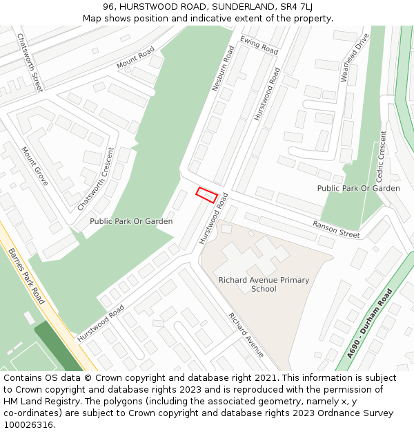 96, HURSTWOOD ROAD, SUNDERLAND, SR4 7LJ: Location map and indicative extent of plot