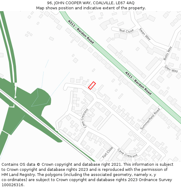 96, JOHN COOPER WAY, COALVILLE, LE67 4AQ: Location map and indicative extent of plot