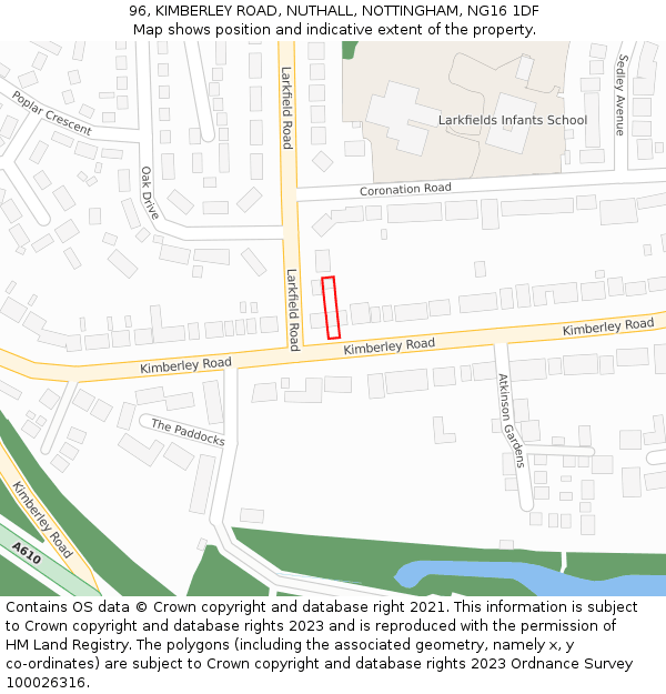 96, KIMBERLEY ROAD, NUTHALL, NOTTINGHAM, NG16 1DF: Location map and indicative extent of plot