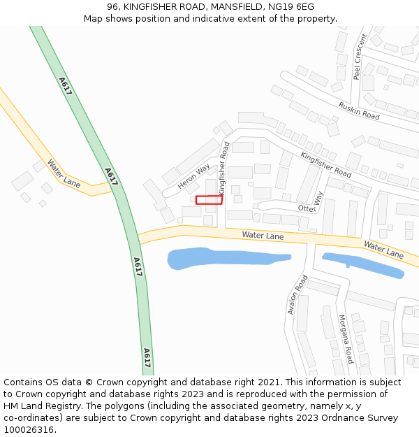96, KINGFISHER ROAD, MANSFIELD, NG19 6EG: Location map and indicative extent of plot