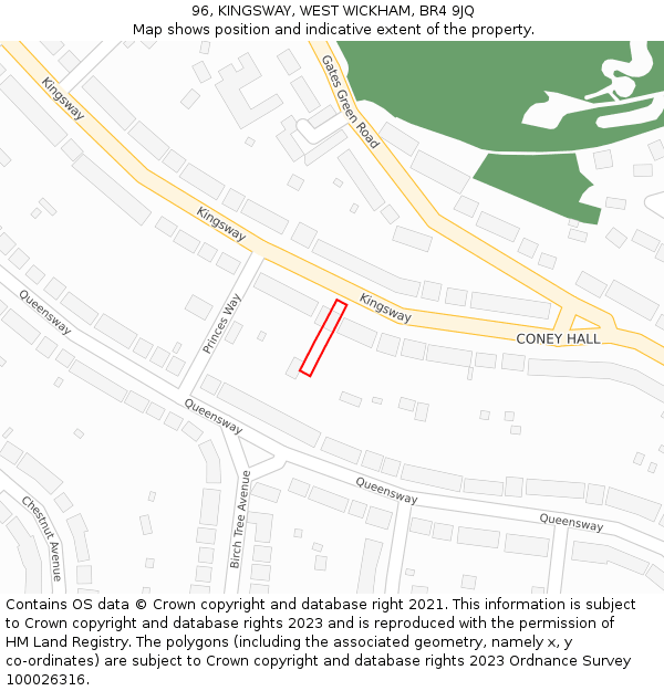 96, KINGSWAY, WEST WICKHAM, BR4 9JQ: Location map and indicative extent of plot