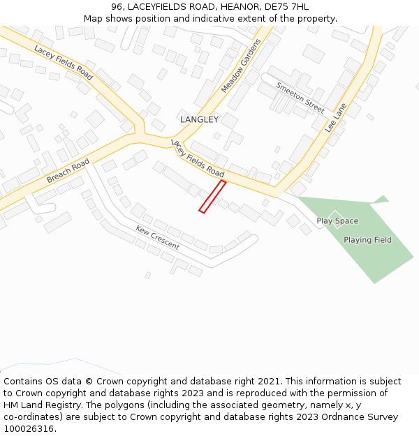 96, LACEYFIELDS ROAD, HEANOR, DE75 7HL: Location map and indicative extent of plot