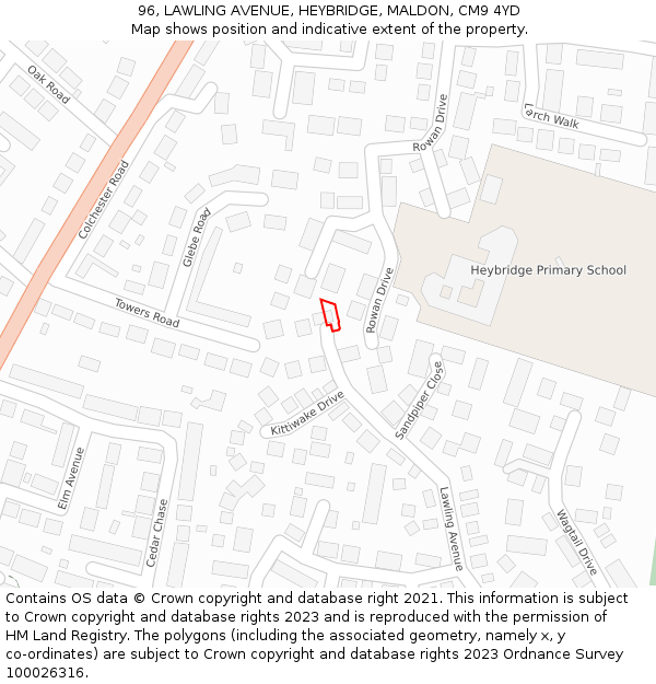 96, LAWLING AVENUE, HEYBRIDGE, MALDON, CM9 4YD: Location map and indicative extent of plot