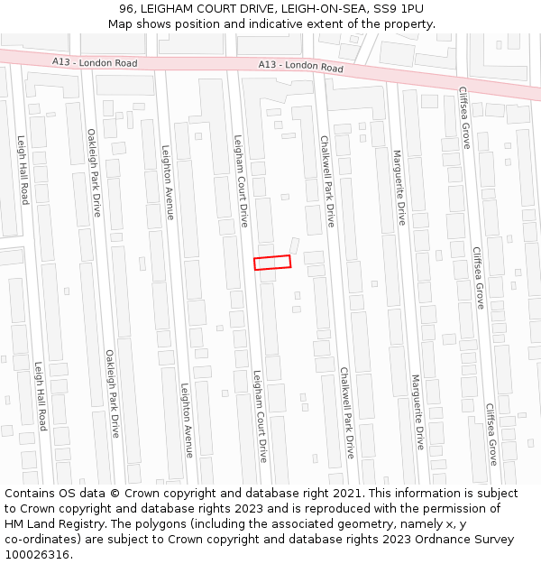 96, LEIGHAM COURT DRIVE, LEIGH-ON-SEA, SS9 1PU: Location map and indicative extent of plot