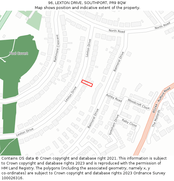 96, LEXTON DRIVE, SOUTHPORT, PR9 8QW: Location map and indicative extent of plot