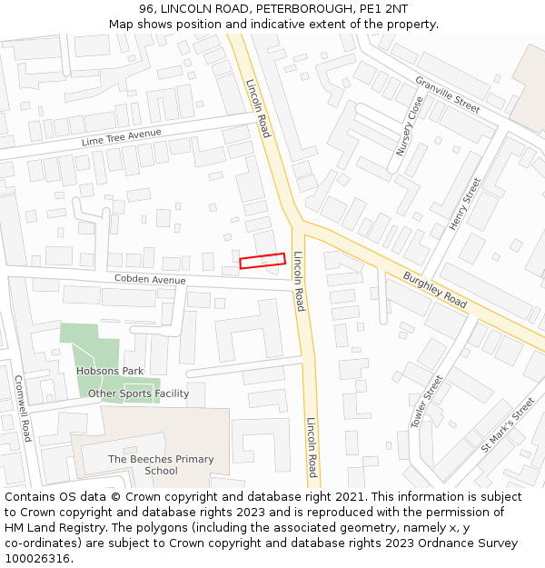 96, LINCOLN ROAD, PETERBOROUGH, PE1 2NT: Location map and indicative extent of plot