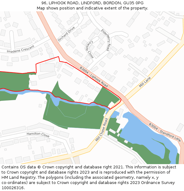 96, LIPHOOK ROAD, LINDFORD, BORDON, GU35 0PG: Location map and indicative extent of plot
