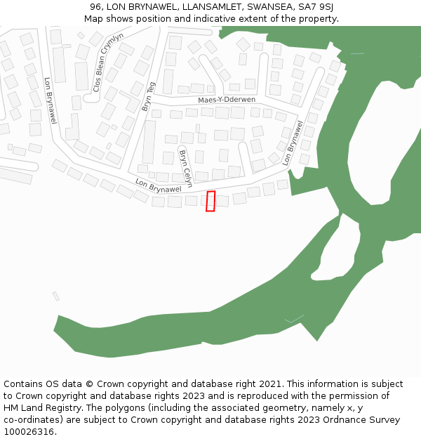 96, LON BRYNAWEL, LLANSAMLET, SWANSEA, SA7 9SJ: Location map and indicative extent of plot