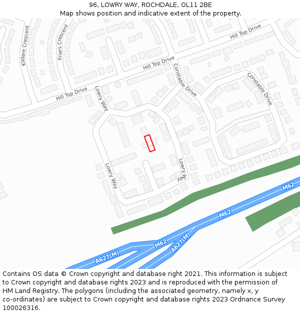 96, LOWRY WAY, ROCHDALE, OL11 2BE: Location map and indicative extent of plot