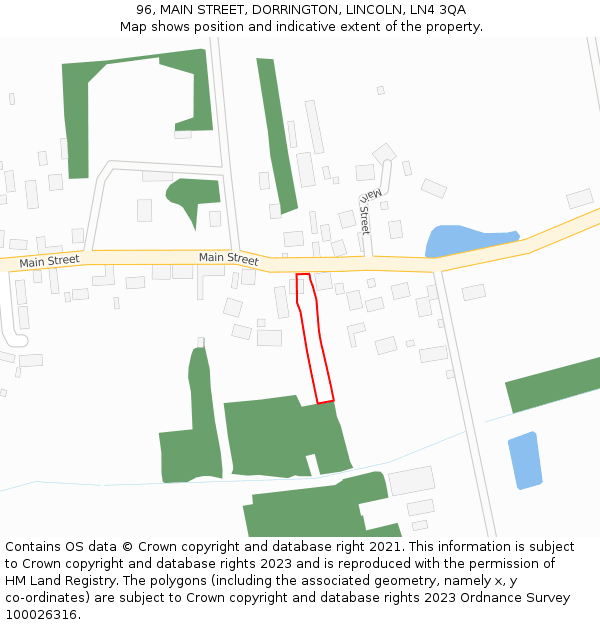 96, MAIN STREET, DORRINGTON, LINCOLN, LN4 3QA: Location map and indicative extent of plot