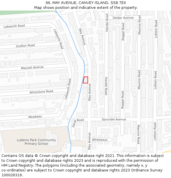 96, MAY AVENUE, CANVEY ISLAND, SS8 7EX: Location map and indicative extent of plot