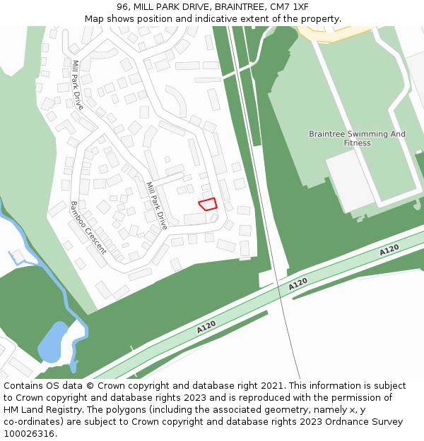 96, MILL PARK DRIVE, BRAINTREE, CM7 1XF: Location map and indicative extent of plot