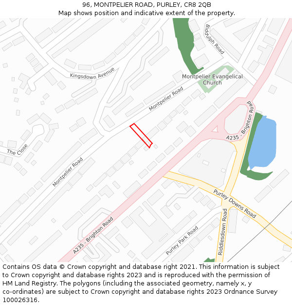 96, MONTPELIER ROAD, PURLEY, CR8 2QB: Location map and indicative extent of plot