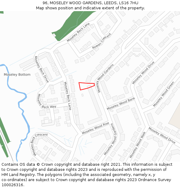 96, MOSELEY WOOD GARDENS, LEEDS, LS16 7HU: Location map and indicative extent of plot