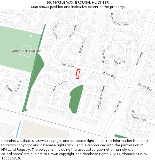 96, MYRTLE WAY, BROUGH, HU15 1SR: Location map and indicative extent of plot
