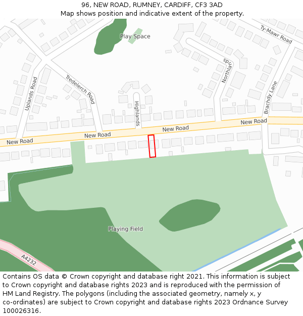 96, NEW ROAD, RUMNEY, CARDIFF, CF3 3AD: Location map and indicative extent of plot