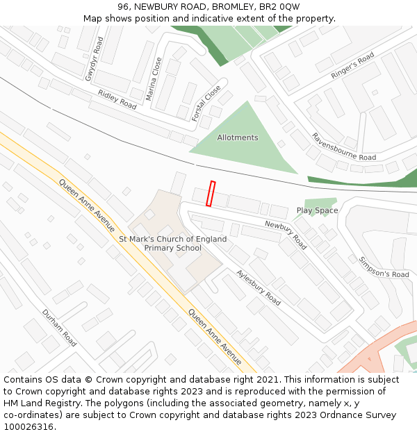 96, NEWBURY ROAD, BROMLEY, BR2 0QW: Location map and indicative extent of plot