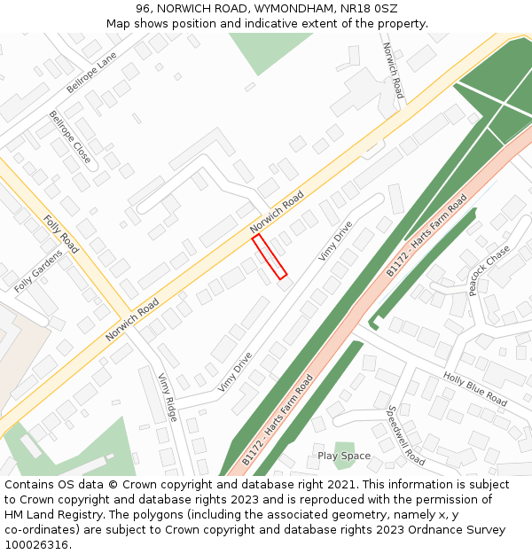 96, NORWICH ROAD, WYMONDHAM, NR18 0SZ: Location map and indicative extent of plot