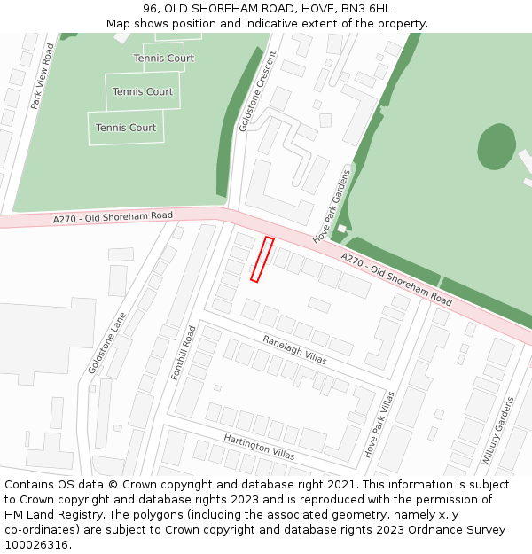 96, OLD SHOREHAM ROAD, HOVE, BN3 6HL: Location map and indicative extent of plot