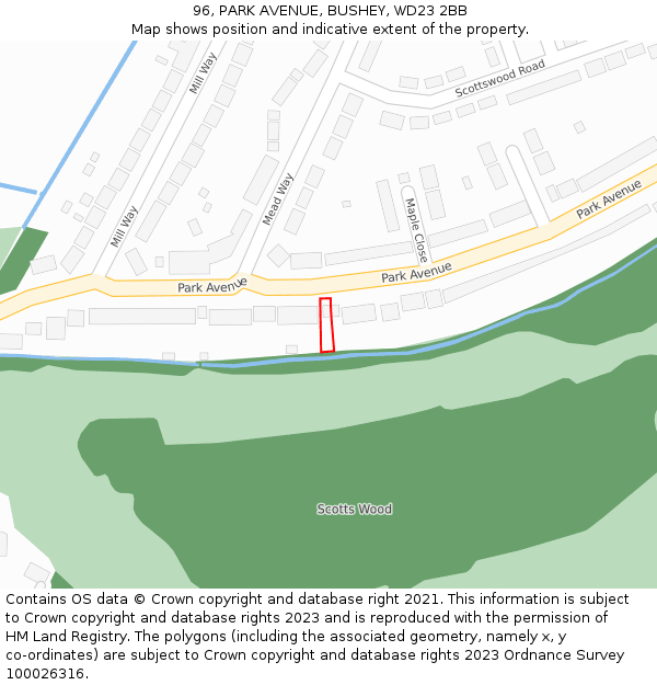 96, PARK AVENUE, BUSHEY, WD23 2BB: Location map and indicative extent of plot