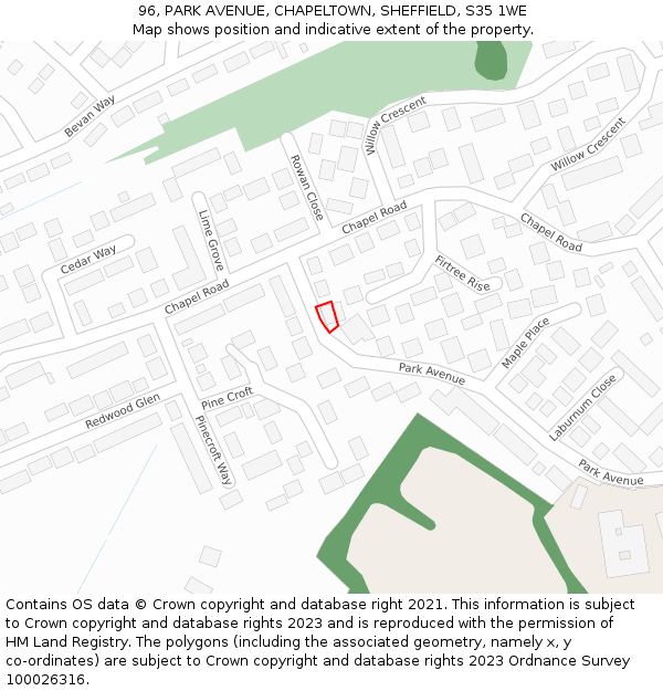 96, PARK AVENUE, CHAPELTOWN, SHEFFIELD, S35 1WE: Location map and indicative extent of plot