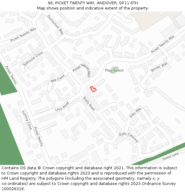 96, PICKET TWENTY WAY, ANDOVER, SP11 6TH: Location map and indicative extent of plot