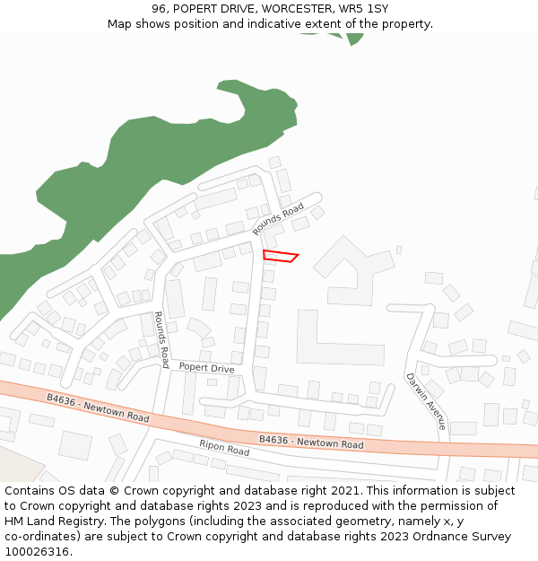 96, POPERT DRIVE, WORCESTER, WR5 1SY: Location map and indicative extent of plot