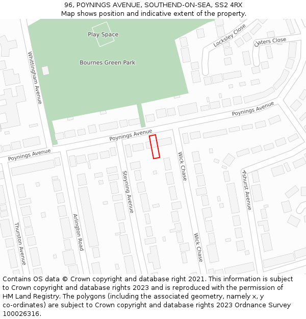 96, POYNINGS AVENUE, SOUTHEND-ON-SEA, SS2 4RX: Location map and indicative extent of plot